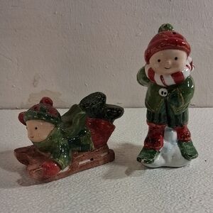 Festive Ceramic Figurines with Red and Green Accents